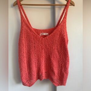 Anthropologie Orange Ribbed Camisole V-Neck Pointelle Tank Size M New With Tags